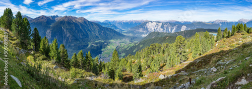 Mountain river and trees landscape. Kaunertaler Gletscher natural environment. Hiking in the alps, Kaunertal, Tirol, Austria, Europe.