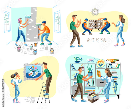 House repair flat vector illustrations set