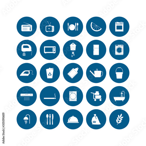 Set of web icons. Social and home icons in a circle. on white isolated background.