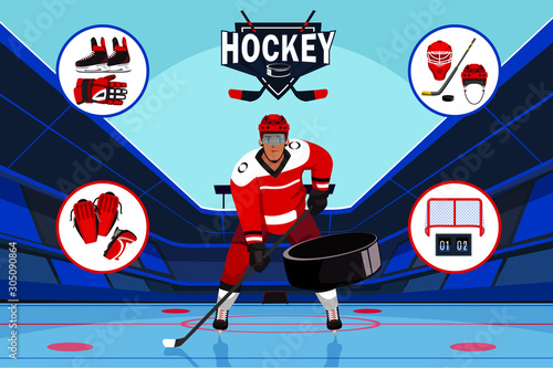 Hockey sport flat banner vector template
