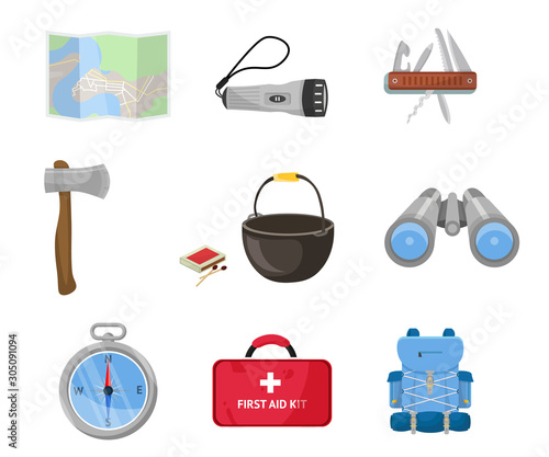 Tourist accessories flat vector illustrations set