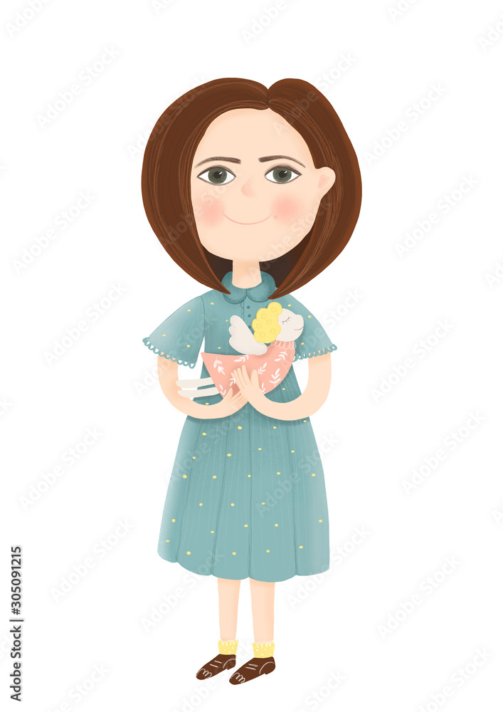 young woman in a dress. Craft hobby and profession colorful character Illustration young woman in a dress. Craft hobby and profession colorful character Illustration