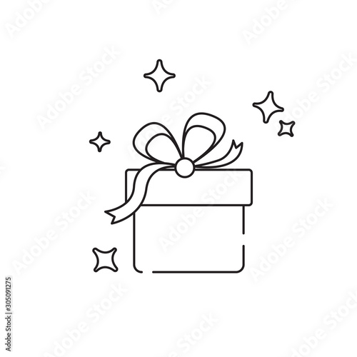 Gift box icon. Present sign symbol. Thin line icon on white background. Vector illustration.