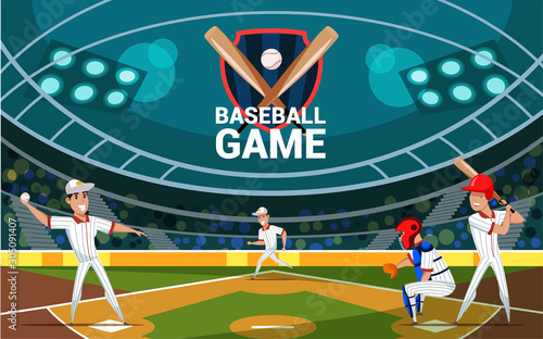 Baseball game flat banner vector template