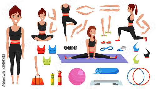 Sportswoman animated cartoon character design