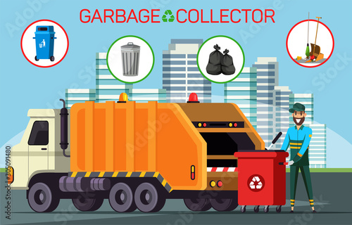 Garbage collection flat banner vector template