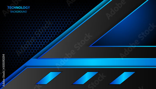 Abstract metallic blue and black on hexagon pattern, frame design innovation technology concept layout background. Vector template for use element cover, banner, wallpaper, presentation, flyer