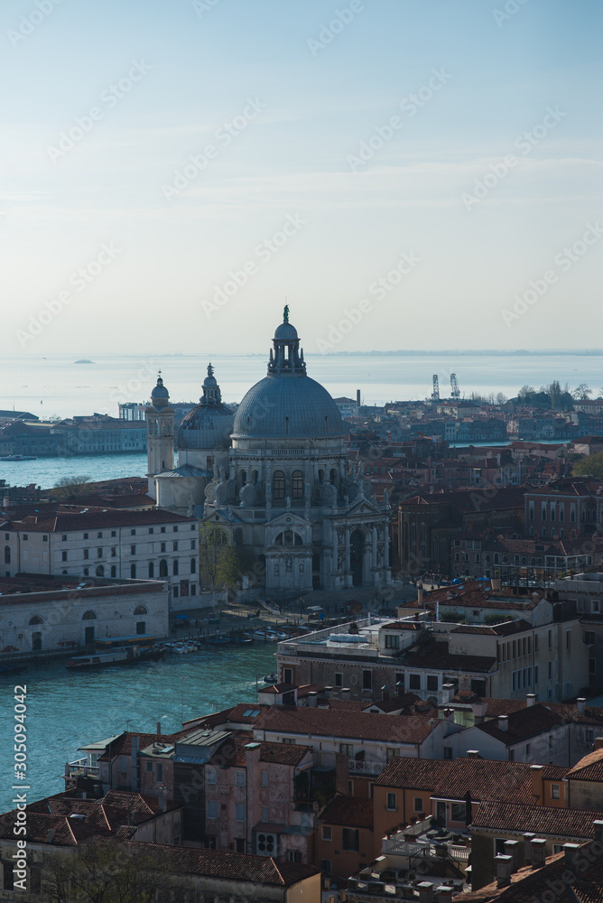 Top view of traditional buildings in the center of Venice.