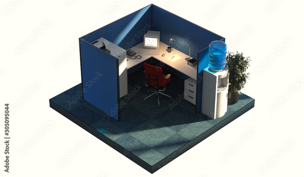 Modern Office design interior room with furniture in cutaway. Office cutaway. 3d rendering. Day time Modern Office design interior room with furniture in cutaway. Office cutaway. 3d rendering. Day time