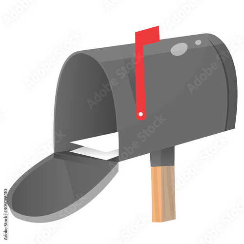 Color image of open mailbox with letter on white background. Vector illustration.