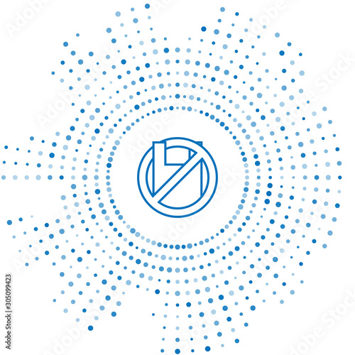 Blue line Say no to plastic bags poster icon isolated on white background. Disposable cellophane and polythene package prohibition sign. Abstract circle random dots. Vector Illustration