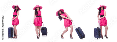 Young girl in pink dress travelling