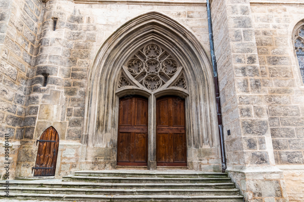 Church portal of St. Jacob Church, Kutna Hora. Czech republic.