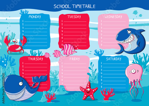 School timetable sea animals