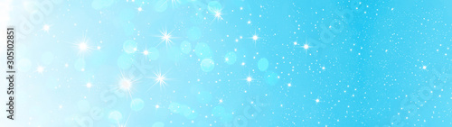 snowflakes isolated on blue sky - winter snow background panorama banner long