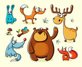 Set of isolated funny cartoon forest animals