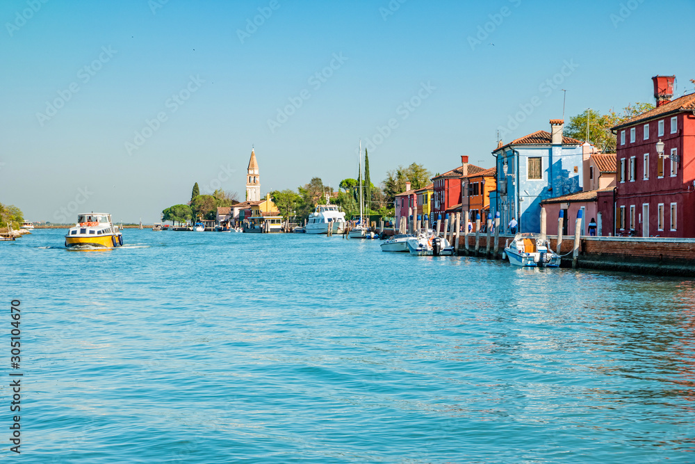Colorful houses on the small island Mazzorbo in the northern Venetian Lagoon