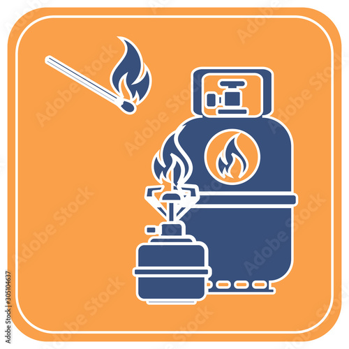Camping stove with gas bottle icon vector