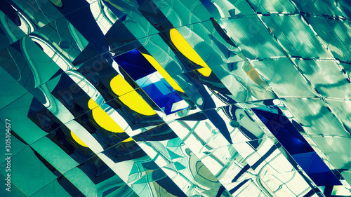 Modern interior with vibrant colours and reflections 