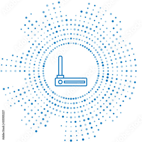 Blue line Router and wi-fi signal symbol icon isolated on white background. Wireless ethernet modem router. Computer technology internet. Abstract circle random dots. Vector Illustration