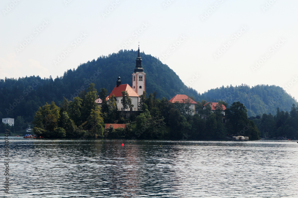 Lake Bled, view from the embankment, Slovenia	