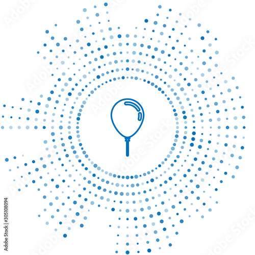 Blue line Balloon with ribbon icon isolated on white background. Abstract circle random dots. Vector Illustration