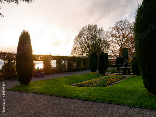 The garden at the Casino de Montbenon at sunset, Lausanne, Switzerland. photo