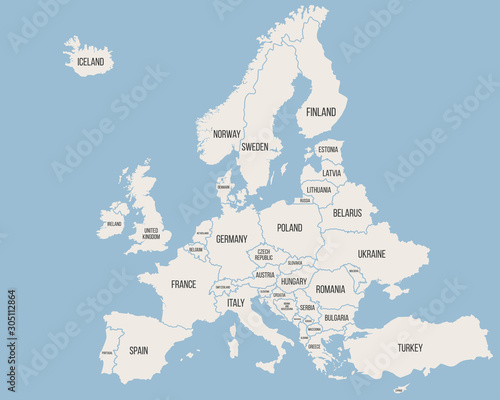 Europe map isolated on blue background. Europe background. Vector illustration