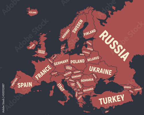 Poster map of Europe. Vintage Europe map isolated on black background. Europe background. Vector illustrtion