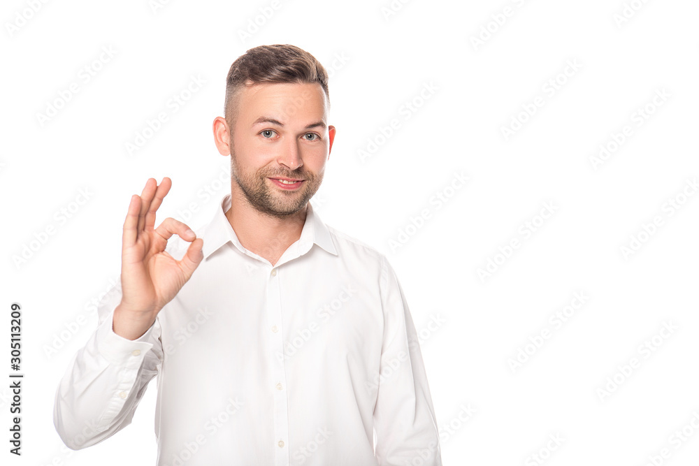 businessman showing ok sign isolated on white businessman showing ok sign isolated on white