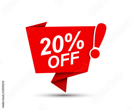 Sale of special offers. Discount with price 20. Bubble speech ad with a red label for an advertising campaign - stock vector