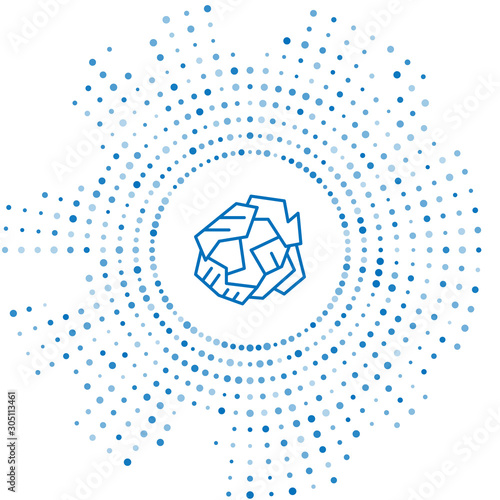 Blue line Crumpled paper ball icon isolated on white background. Abstract circle random dots. Vector Illustration