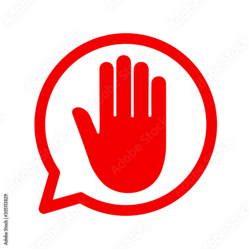 Stop red sign icon with hand - vector