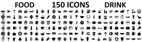 Food and drinks set 150 icons for menu, infographics, design elements – stock vector