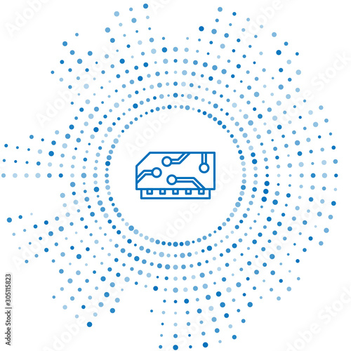 Blue line RAM, random access memory icon isolated on white background. Abstract circle random dots. Vector Illustration