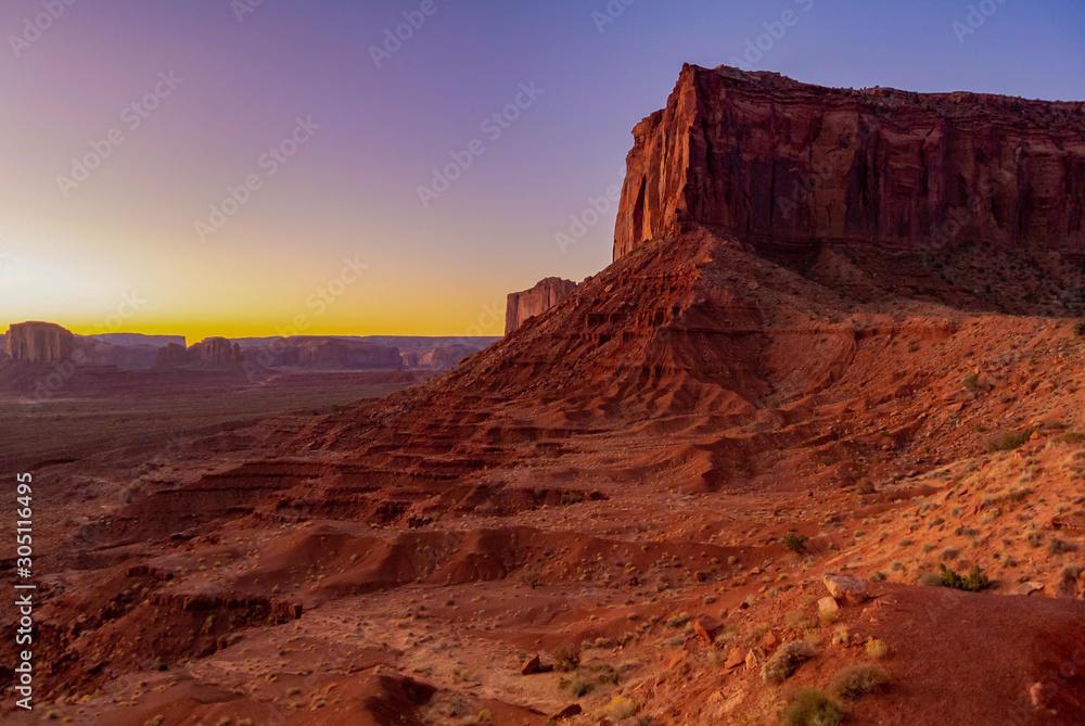 Monument Valley, Utah/united states of america-october 7th 2019, Landscape with mesa during sunset