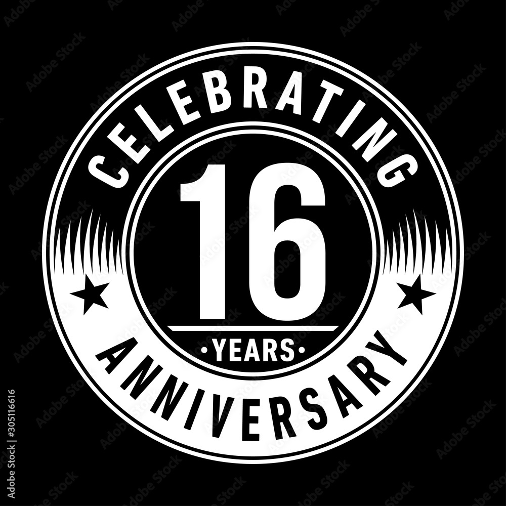 16 years anniversary celebration logo template. Sixteen years vector and illustration.