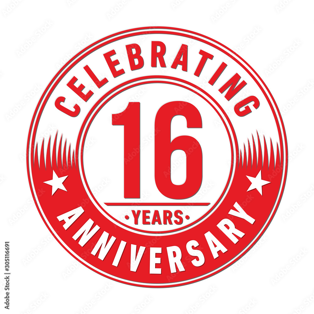 16 years anniversary celebration logo template. Sixteen years vector and illustration.