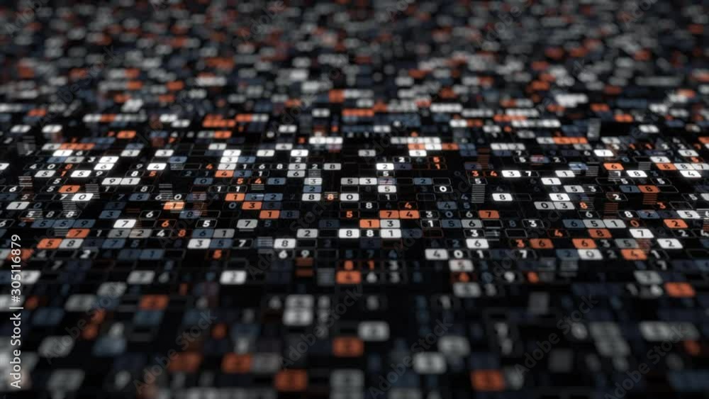 Abstract animation with plenty of digits changing their values on the ...