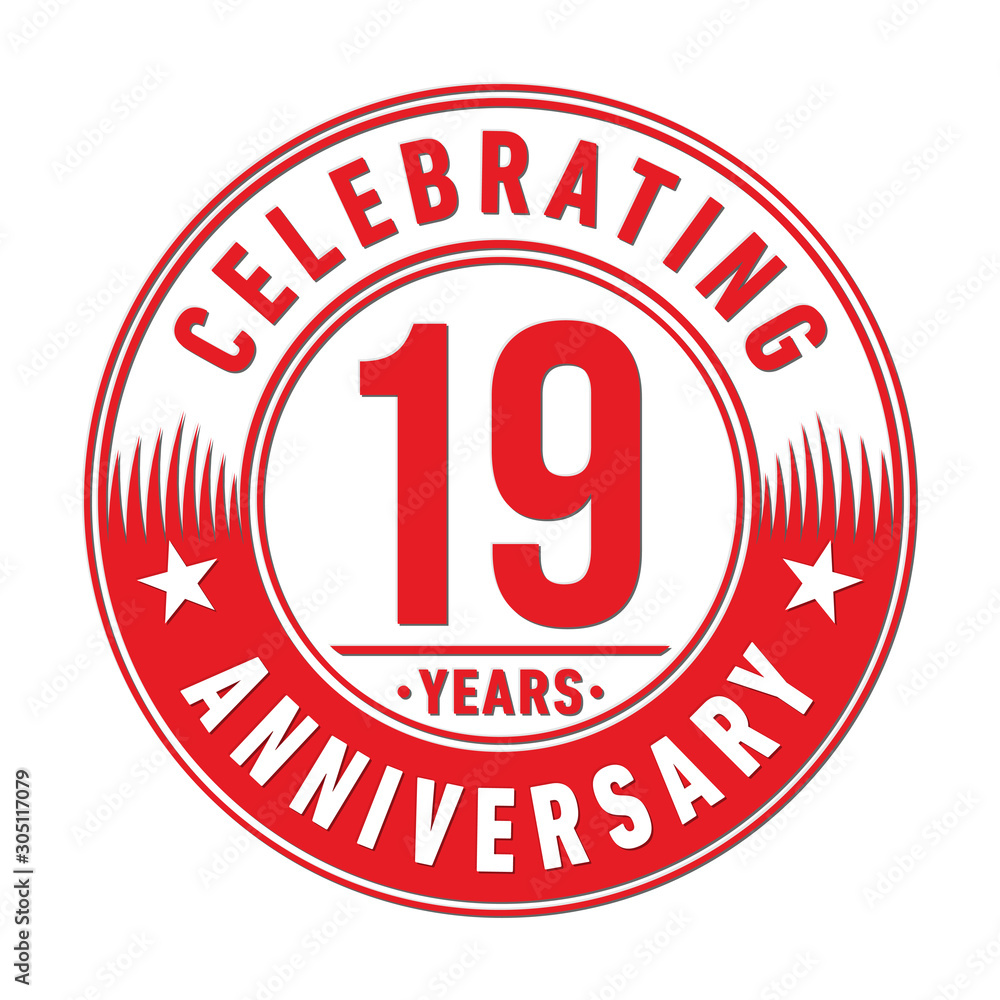 19 years anniversary celebration logo template. Nineteen years vector and illustration.