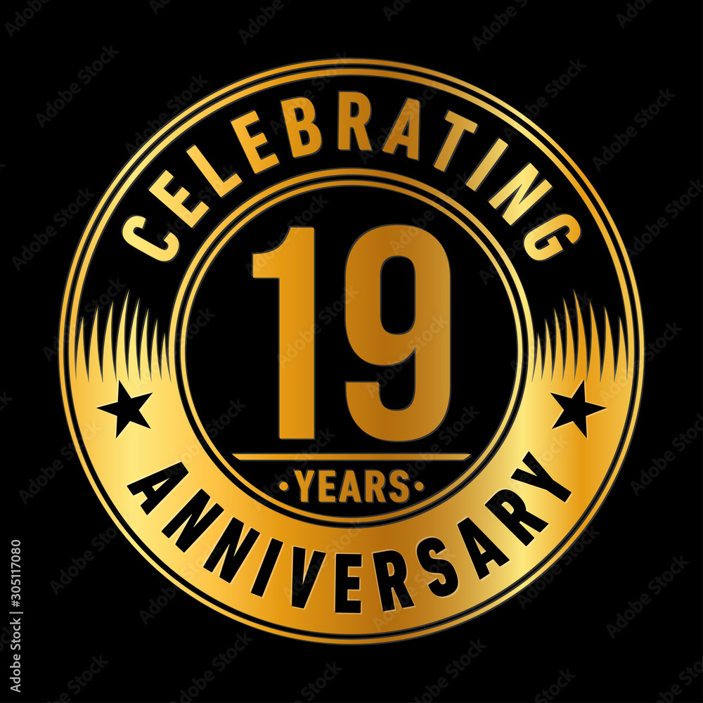 19 years anniversary celebration logo template. Nineteen years vector and illustration.