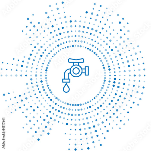 Blue line Water tap icon isolated on white background. Abstract circle random dots. Vector Illustration