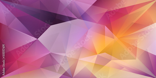 Abstract crystal background with refracting light and highlights in purple and yellow colors