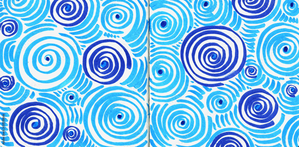 blue white winter abstract background for new year circles marker drawing