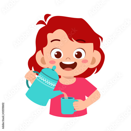 happy cute kid pour water to glass