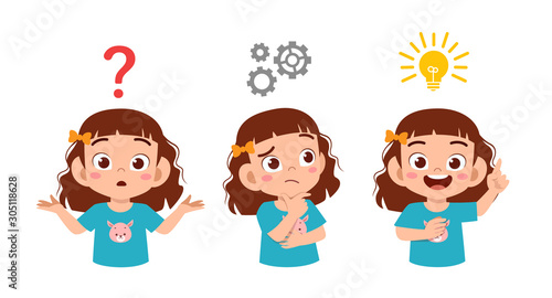 happy cute kid girl search idea process