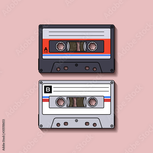 Retro Casette Tape Flat Design Element for 90s Music Event Poster, Flyer and Banner