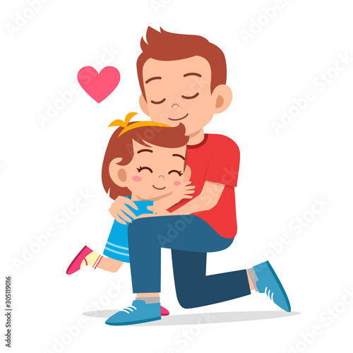 happy cute kid girl hugging dad love