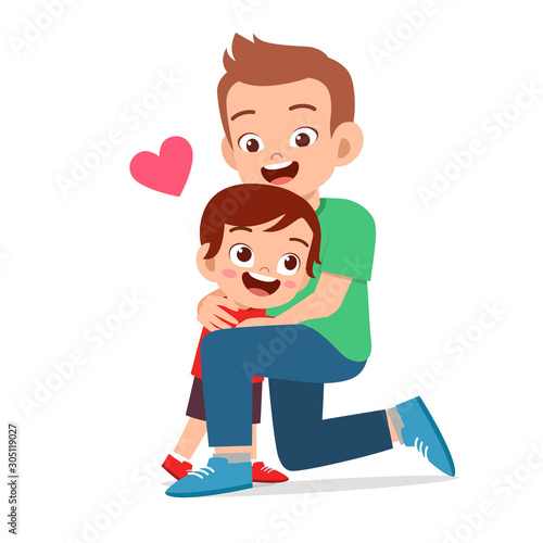 happy cute kid boy hugging dad love