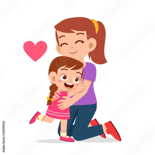 happy cute kid girl hugging mom love